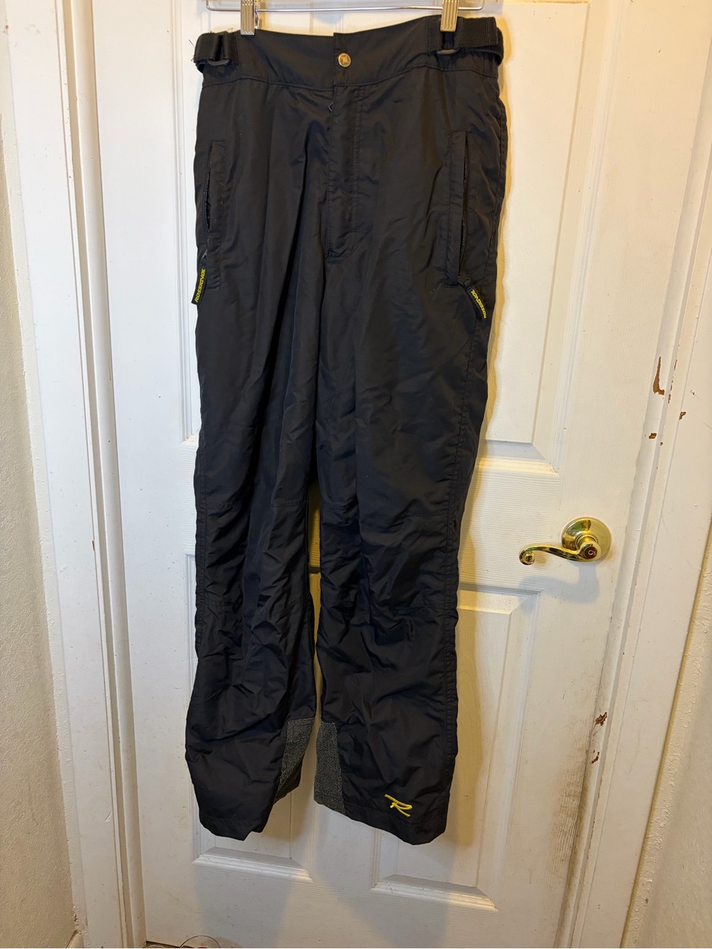 Vintage Rossignol Racing Black Men's Cargo Snow Pants with Yellow Accent